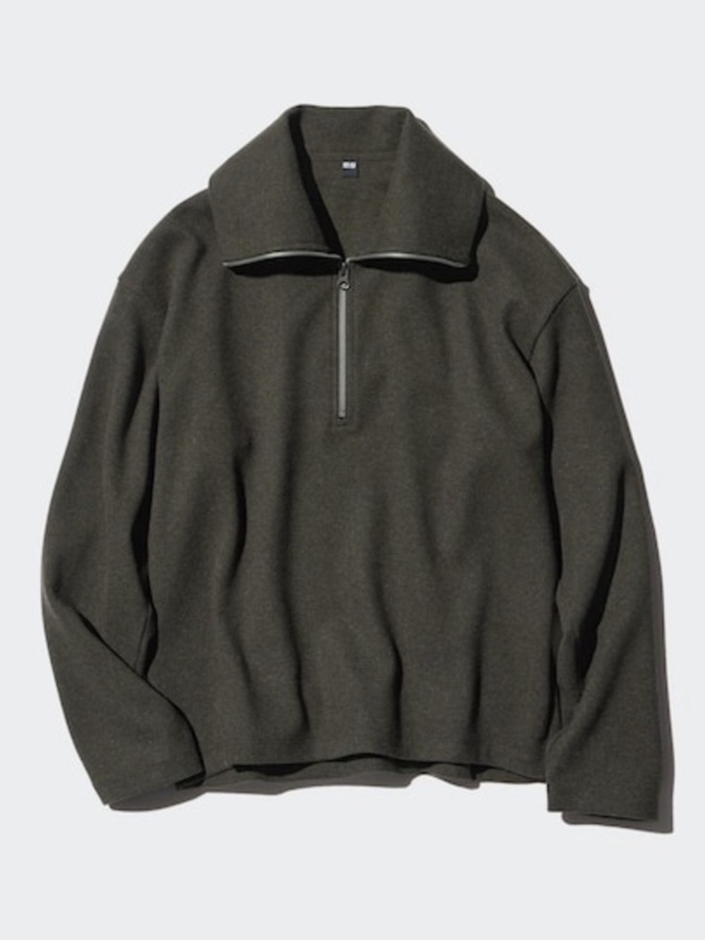 Uniqlo Brushed Jersey Half-Zip Sweatshirt M Olive Minimalist Collared Pullover